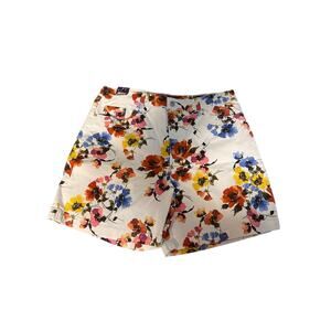 Gloria Vanderbilt Amanda Shorts Womens 14 High Rise Floral Print White Denim